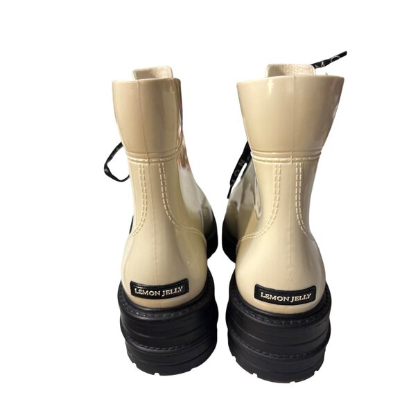 Lemon Jelly Cream Patent Lace-Up Ankle Boots With Black Soles 7.5-8 - Picture 4 of 6